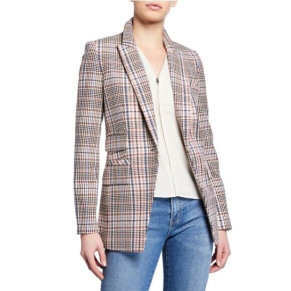 New Veronica Beard FULLER CHECK SINGLE-BUTTON DICKEY JACKET Cream Blue/ Rose Sz2 - Picture 9 of 16